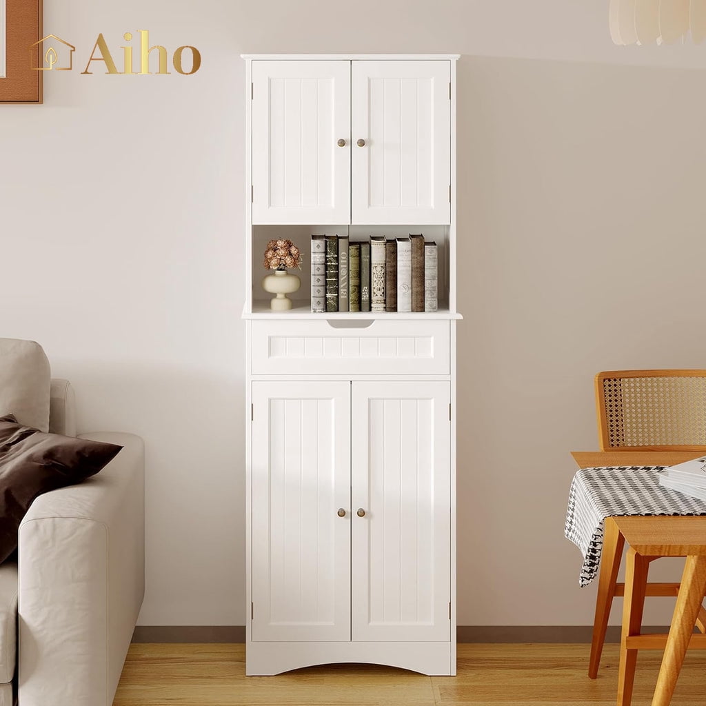 Aiho 66" H Kitchen Pantry Cabinet with 2 Doors & 1 Drawer & 3 Shelves, Solid & Sturdy, Storage Cabinet for Entryway, Kitchen - White