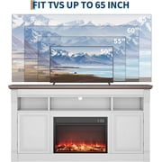 58in Farmhouse Fireplace TV Stand with Open Storage Cabinets Media Console for TVs Up to 75in White with Adjustable 3D Electric Fireplace