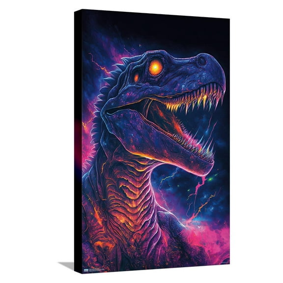 Wumples - Neon Dinosaur Canvas Wall Poster, 14.725" x 22.375"