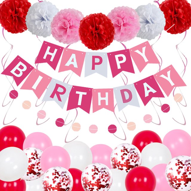 Kit de 48 globos de confeti de látex con pompones de papel rojo