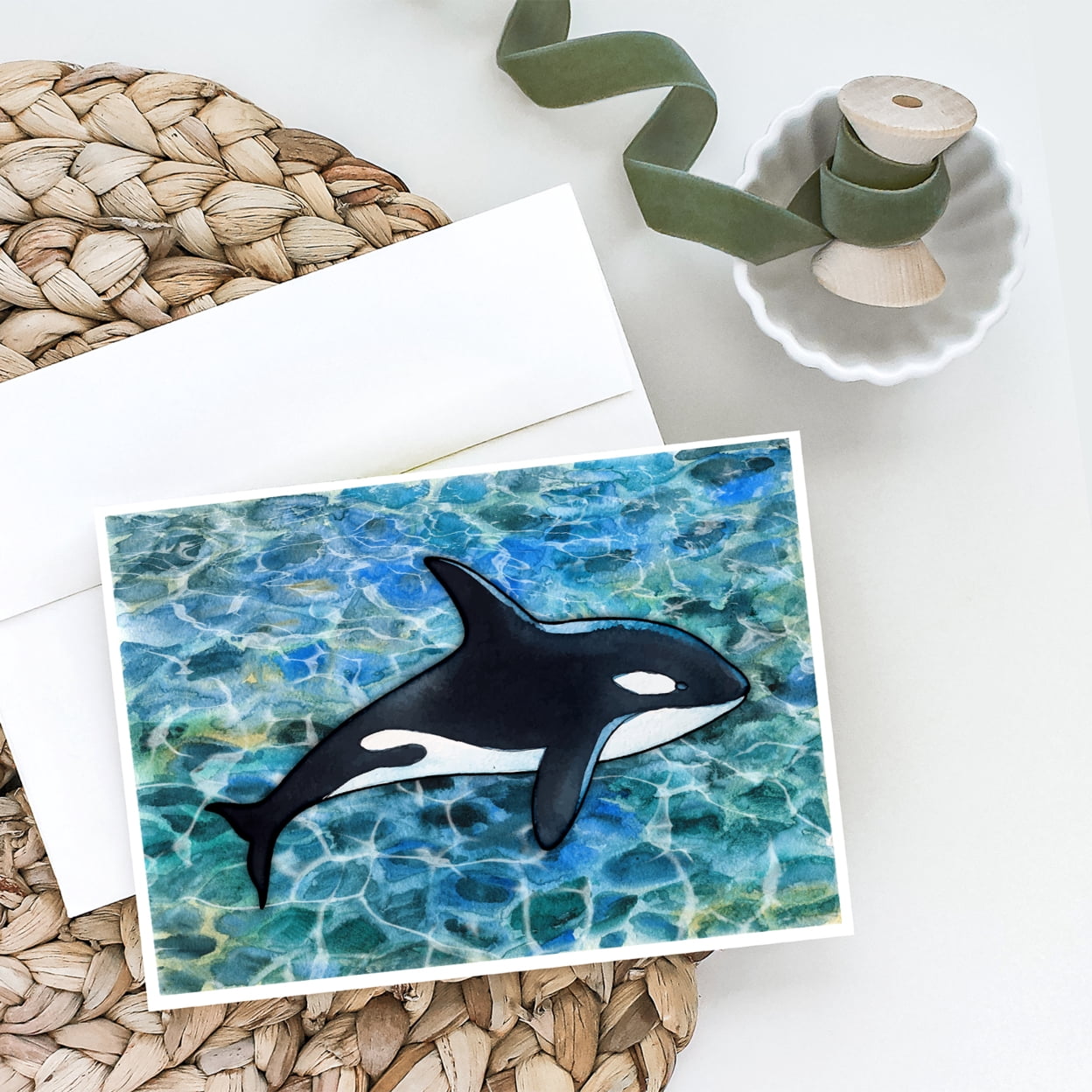 Carolines Treasures BB5348GCA7P Killer Whale Orca Greeting Cards and Envelopes Pack of 8 7 x 5 multicolor