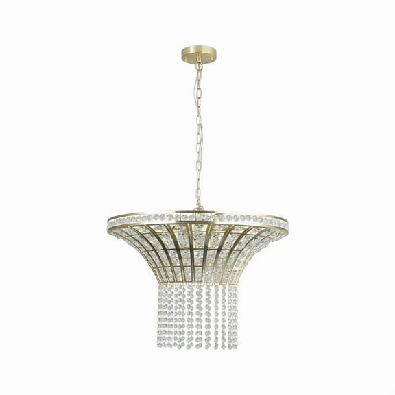 24" Modern Crystal Round Chandelier with Gold Finish, Elegant Pendant Light with Cascading Beads, for Dining Room, Living Room, or Foyer (No Bulbs)