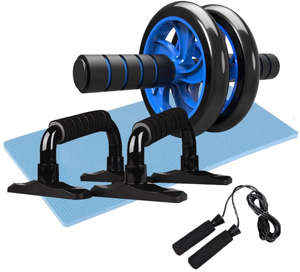 5-in-1 Ab Wheel Roller Kit Knee Mat+Jump Rope Home Gym Abdominal Fitness Set USA 
