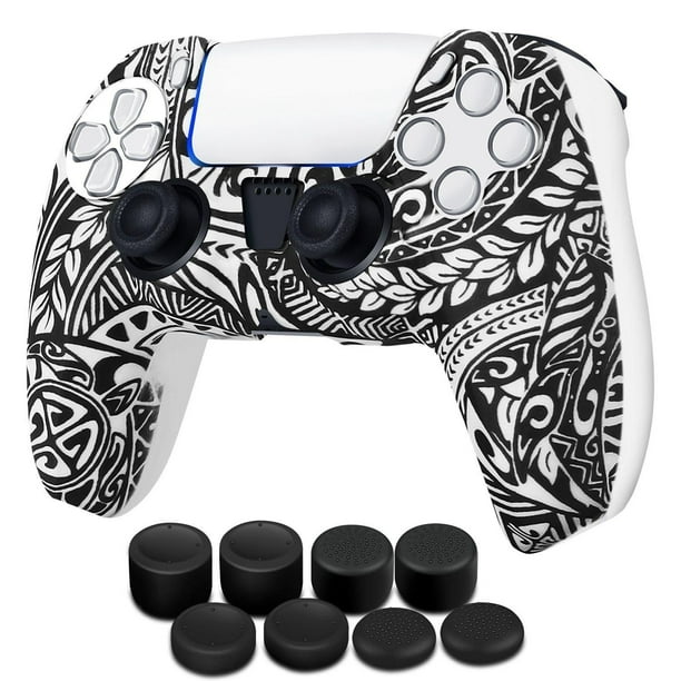 Funda de Silicona TNP PS5 Negro con 8 Empuñaduras Tribales Ergonomía para PlayStation 5