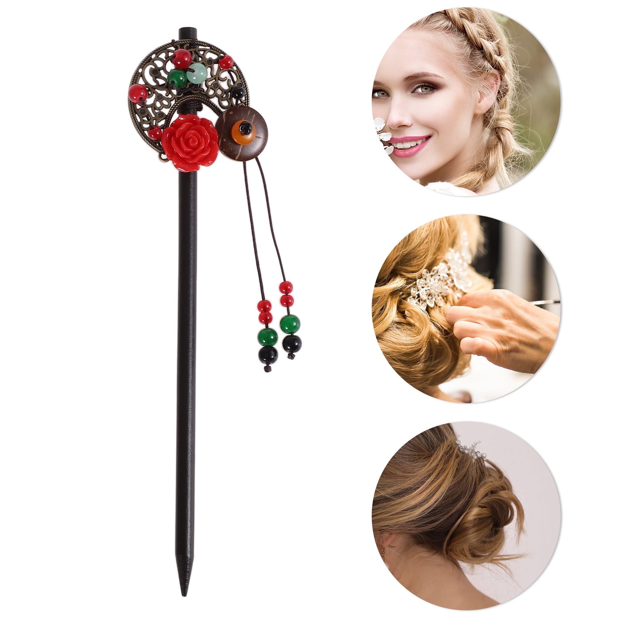 Unique Bargains Hair Chopstick for Women Black Red 1 Pc [Retro Style]