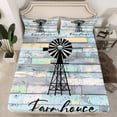 thumbnail image 2 of Homewish Enjoy Farm Life Twin Sheet Sets, Light Blue Cabin Wooden Plank Twin Fitted Sheet, Countryside Style Flat Sheet, Microfiber Bedroom Decor, 3 Pieces, 2 of 7