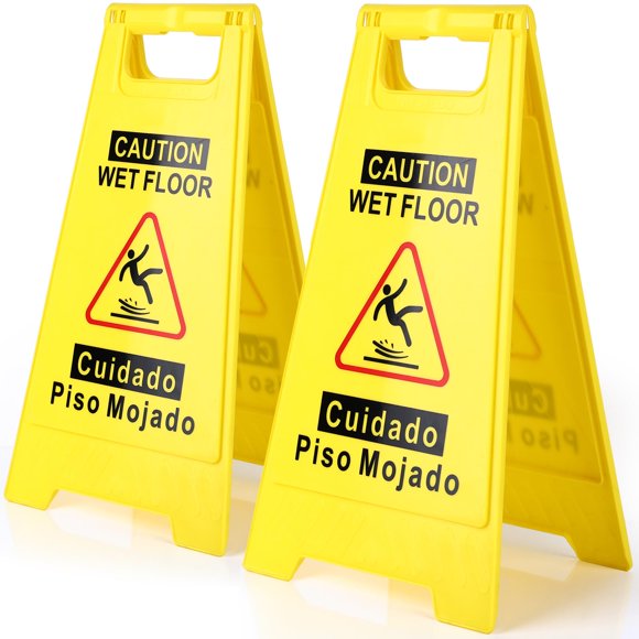 Letrero Wet Floor Letrero WOUSEDO, paquete de 2 unidades, 17,5 cm de altura, color amarillo brillante