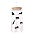 thumbnail image 2 of 3 Pack, Halloween Tumbler 6 Inch Glass Cup with Bamboo Lid and Straw Reusable Iced Coffee Cup Clear Glass Coffee Tumbler with Cute Cat Print for Home Daily Drinks, 1 Piece Straw, 2 of 7