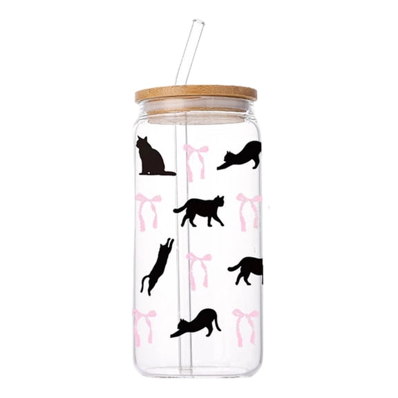 Aesthetic Glass Cups with Lids and Straws Halloween Ghost Glass Cups 16oz Spooky Bat Print Cola Tumbler for Iced Coffee Party Drinks