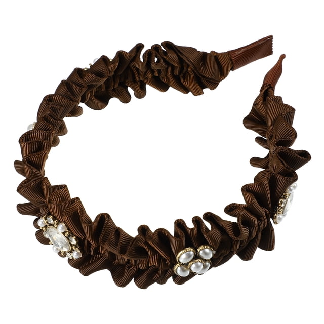 Diadema plisada con diamantes de imitación, diadema de perlas sintéticas, diadema para mujer, marrón
