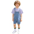 thumbnail image 7 of LRen Overalls for Girls Size 10-12 Summer Denim Shortsalls+ Solid Color Top+Socks 3Piece Set Loose Fit Cotton Daily Wear Stretchy Denim Rompers With Pockets, 7 of 7