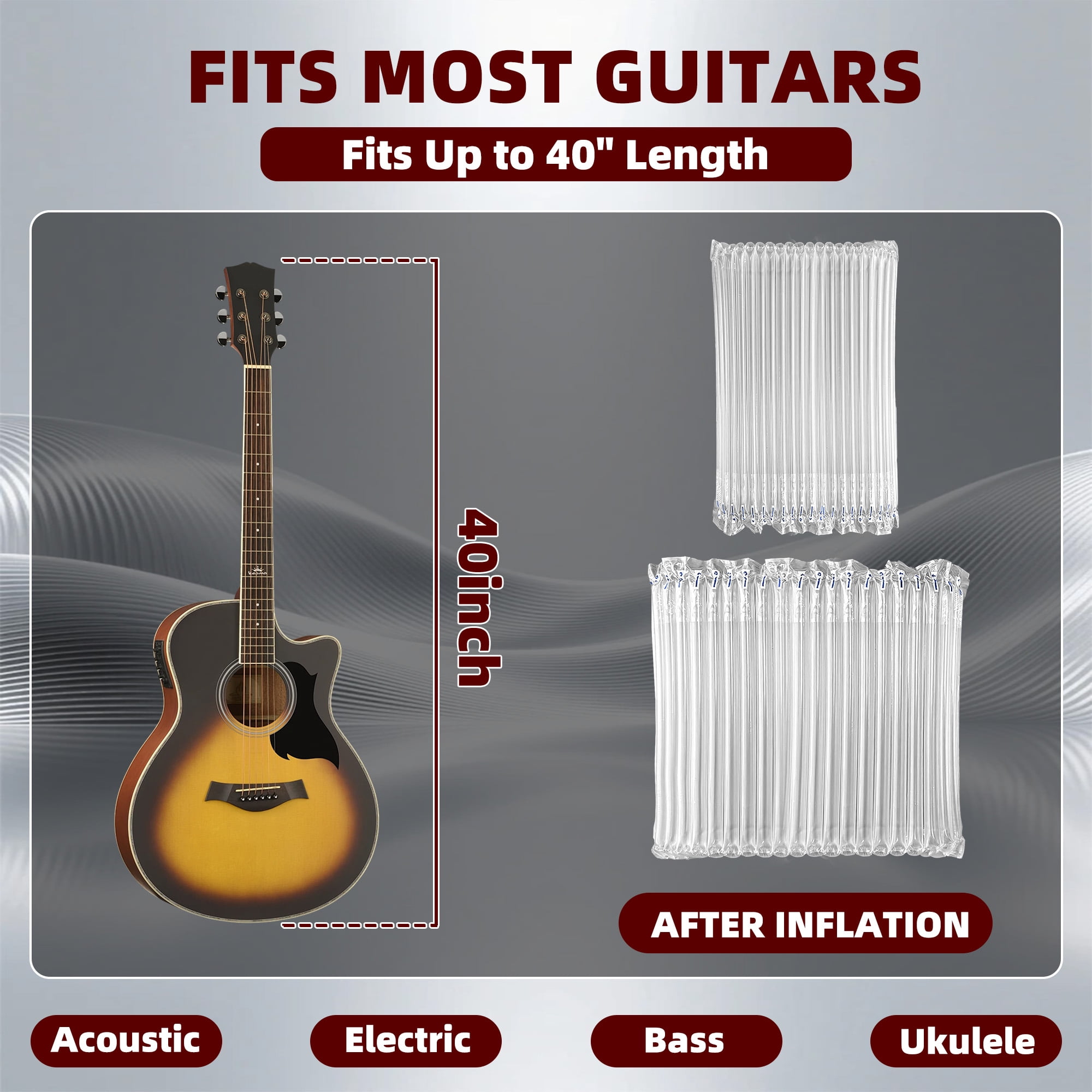 MACTANO 5 Pack Guitar Air Column Packaging Bags, Inflatable Guitar Storage Packaging Bag for Bass Guitar Ukulele