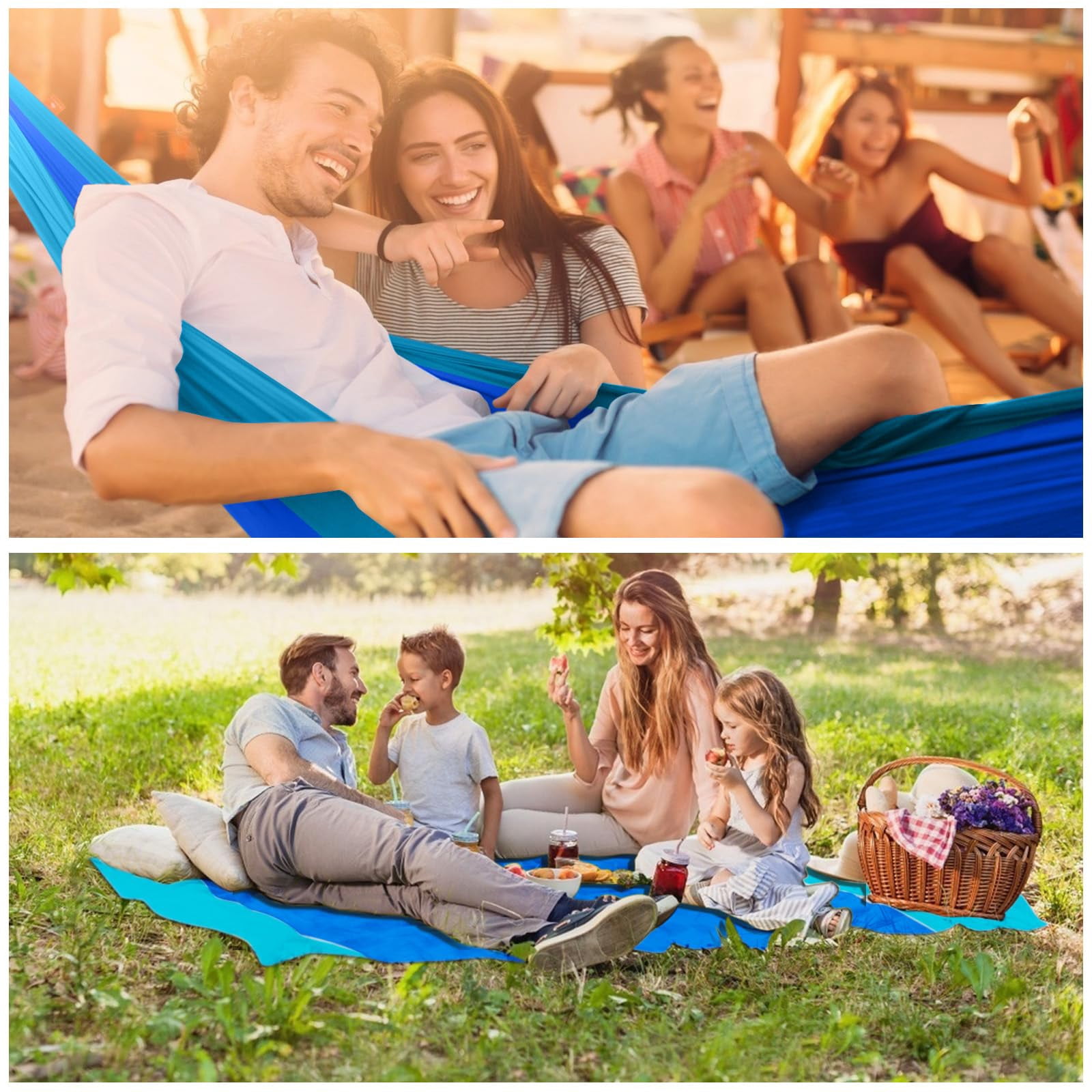 Double Camping Hammock - Outdoor Portable Nylon Hammock with 500lbs Capacity, Perfect for Camping, Hiking, and Travel,Blue