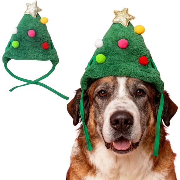 Cat Christmas Tree Pom-Pom Hat, Dog Christmas Hat, Funny Soft Pet Hat, Santa Hat for Dogs Cats Pet Santa Gifts, Christmas Pet Hats For Dogs, Festive Christmas Tree & Design Warm Plush Pet Headwear