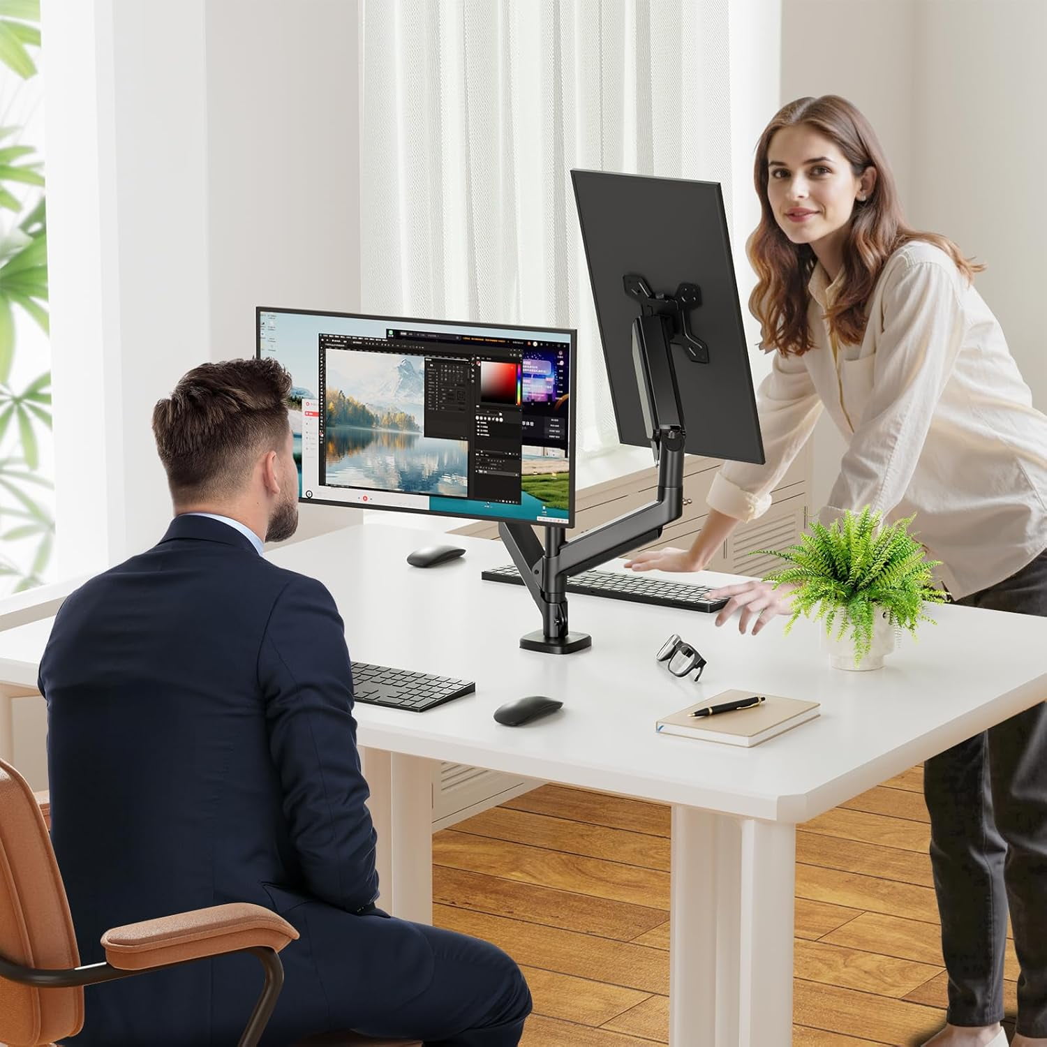 Dual Monitor Stand for 17-27 inch Computer Screens, Adjustable Monitor Riser Holds up to 20 lbs, Black