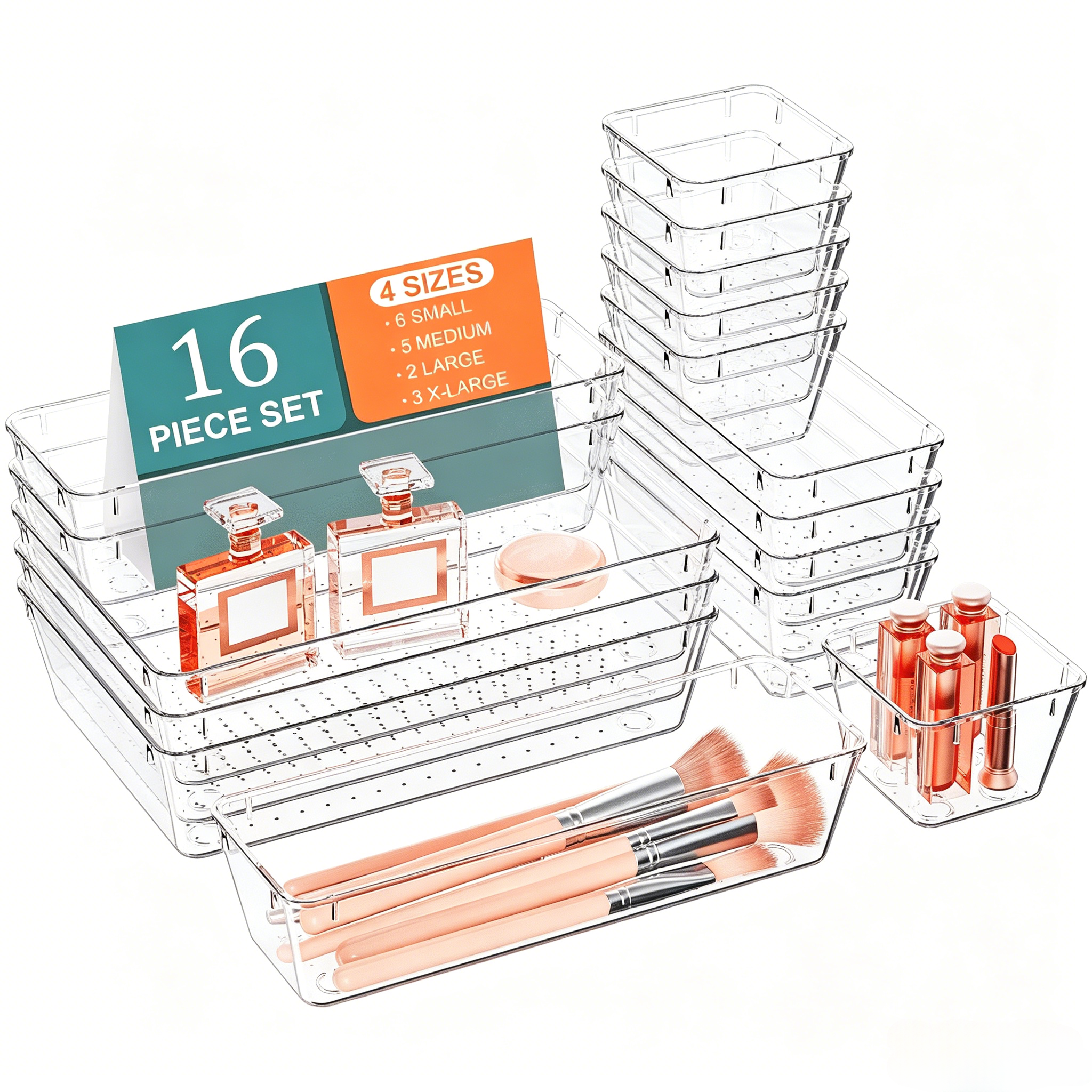 Homtell 16-Piece Clear Plastic Stackable Drawer Organizers photo 8