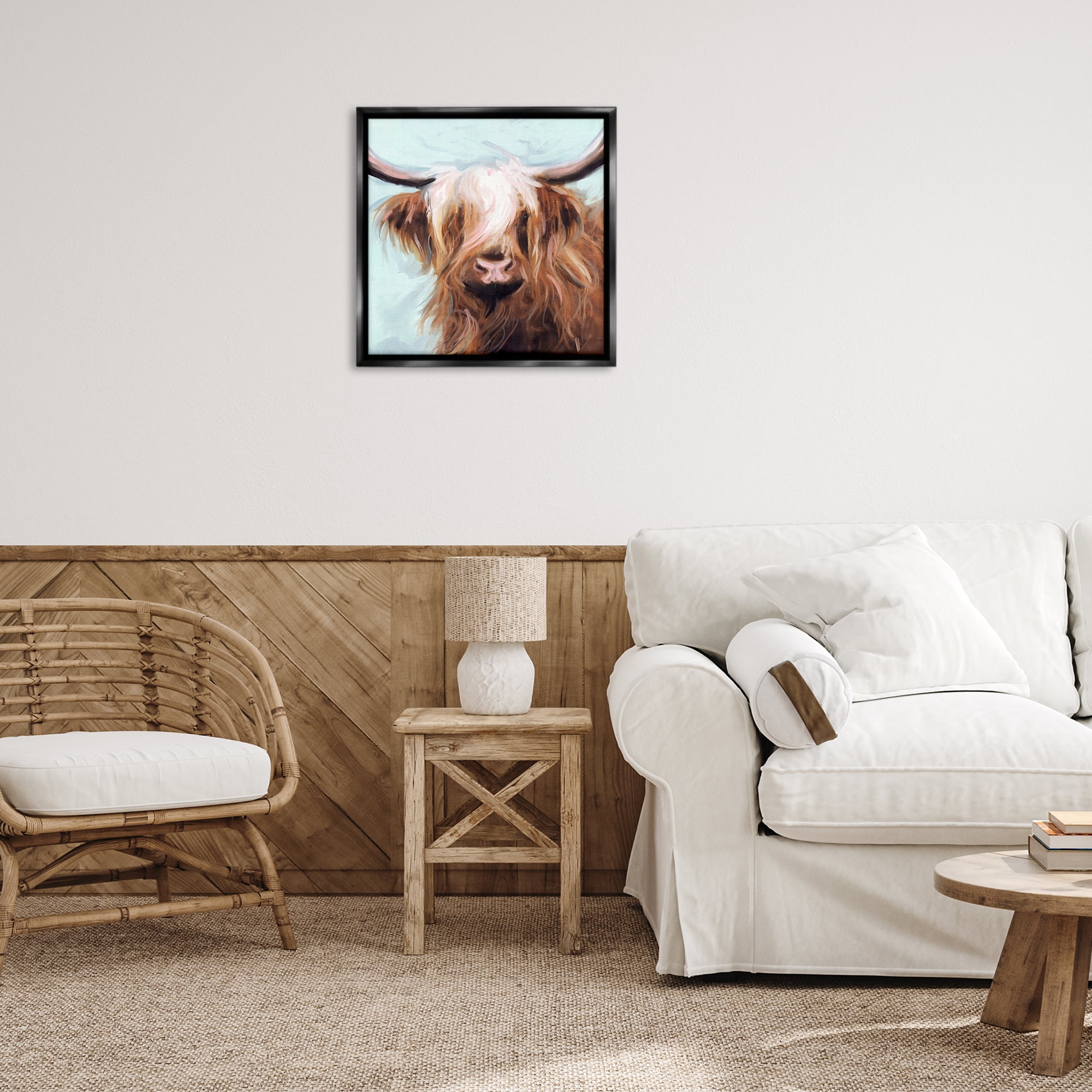 Stupell Industries Long Haired Cattle Portrait Animals & Insects Painting Black Floater Framed Canvas Art Print Wall Art, 25 x 25