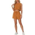 thumbnail image 5 of INSPIRE CHIC Women's Casual Round Neck Sleeveless Top and Elastic Waist Shorts Set L Caramel, 5 of 6