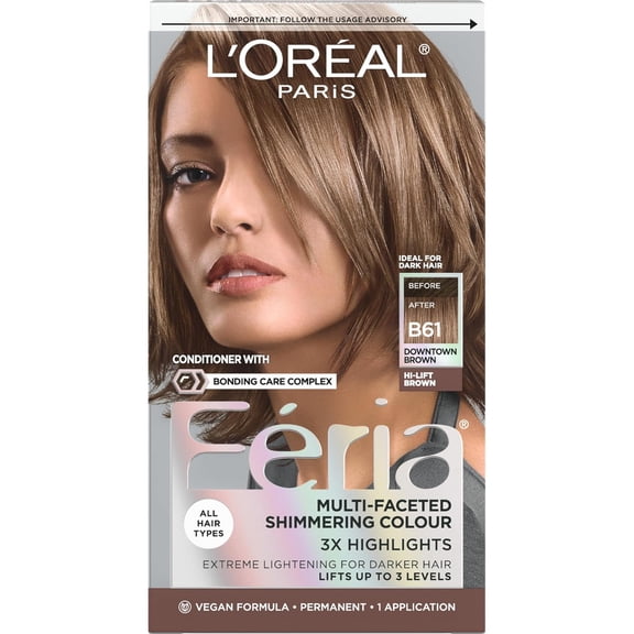 Loreal Feria Hi Lift Cool Brown Multi Faceted Shimmering Hair Color Gel, #B61 Downtown Brown - 1 Ea