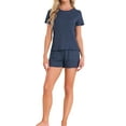 thumbnail image 2 of INSPIRE CHIC Women's Pajama Sets Short Sleeve Crewneck Top with Shorts Ruffle 2 Pcs Lounge Set with Pocket XS Navy, 2 of 6