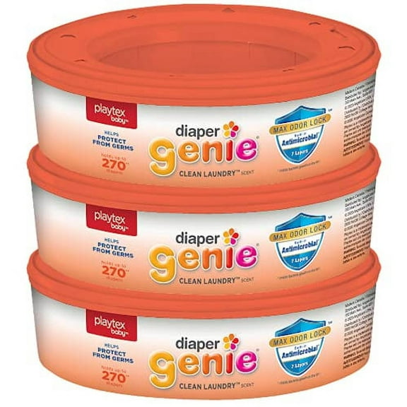 Diaper Genie Refill, Clean Laundry Scent, Max Odor Lock, 6.4m (21 ft), Holds Up to 270 Newborn Diapers (Pack of 3)