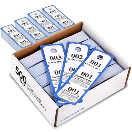 500 Pack Blue Colored Paper Coat Check Tickets -Medium-Sized- Numbered, Room Check Tags, For Stores, Bars, Hotels, Event Venues & Restaurants