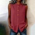 thumbnail image 6 of Tbopshirt Sleeveless Tops for Women Stand Collar Plus Size Shirt Button Front Linen Summer Blouse,Wine, 6 of 6