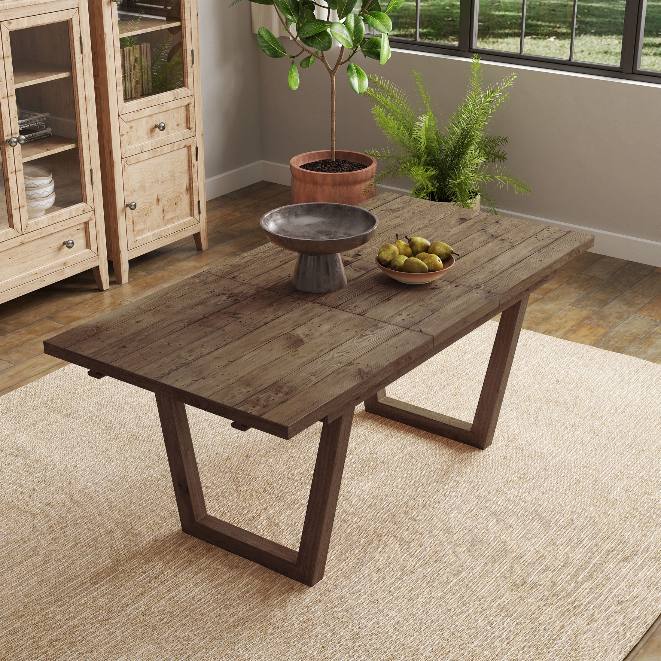 Guyou 55"-71" Extendable Dining Table, Farmhouse Rectangular Kitchen Table for 6-8 People, Solid Wood Rustic Dinner Table for Kitchen Dining Room, Natural