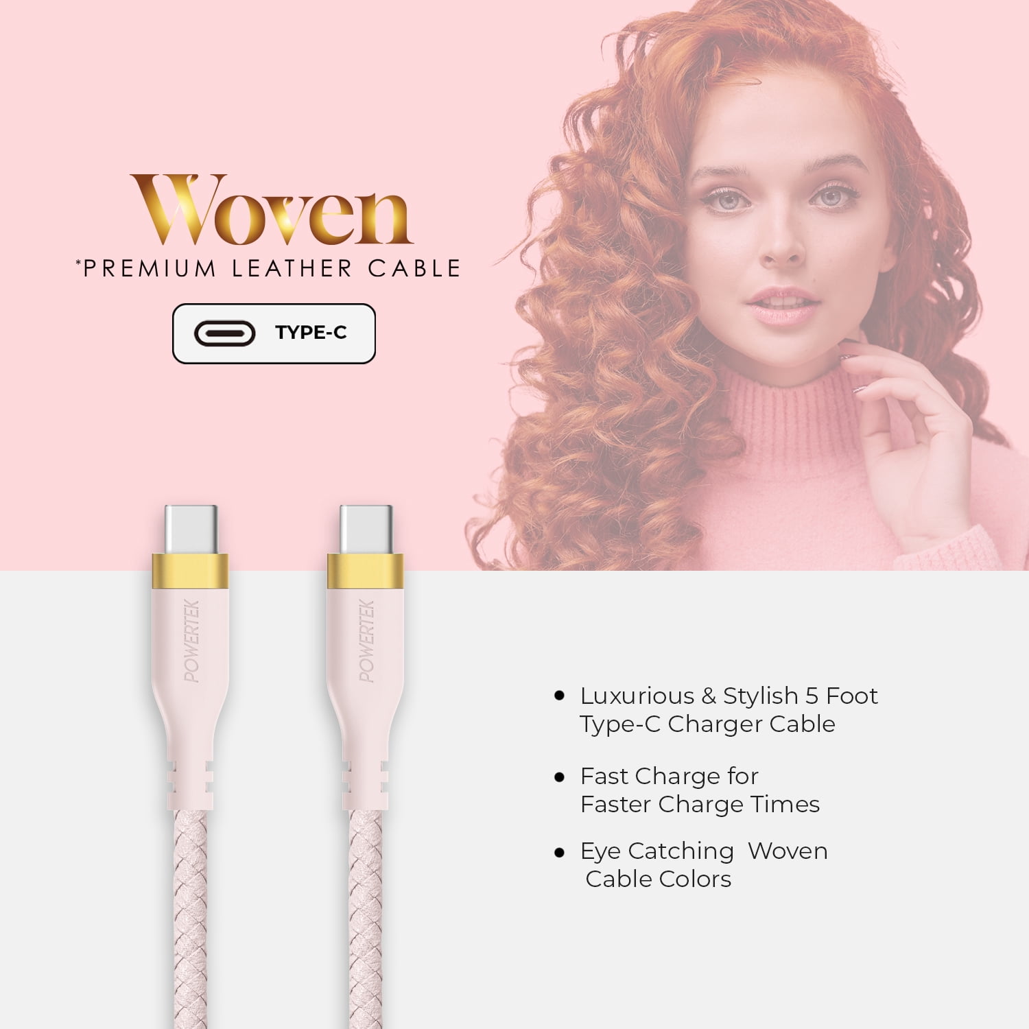 Liquipel Powertek Woven USB-C to USB-C - Pink