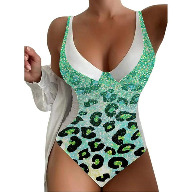 Gibobby Trajes de baño mujer una pieza Bañador Mujer Una Pieza Color Degradado Bañadores Normales Bañador Cintura Alta(Verde,M)