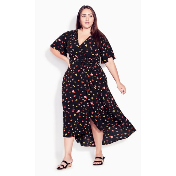 Evans Women's Plus Size Vivian Wrap Maxi Dress Short Flutter Sleeve V-Neckline