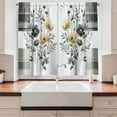 thumbnail image 2 of Flowery Kitchen Curtains, Nostalgia Colors Blooming Peony Floral Huddle with Leaves Plaid Details, Window Drapes 2 Panel Set for Kitchen Cafe Decor, 55" x 39", Grey Teal Pale Mustard, 2 of 4