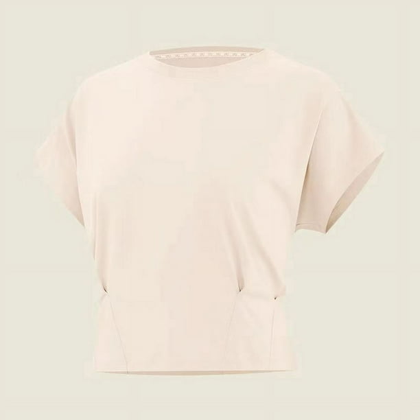 Camiseta deportiva de verano para mujer, de secado rápido, transpirable, para correr, deportes, cuello redondo, manga corta, ajustada, ropa de yoga