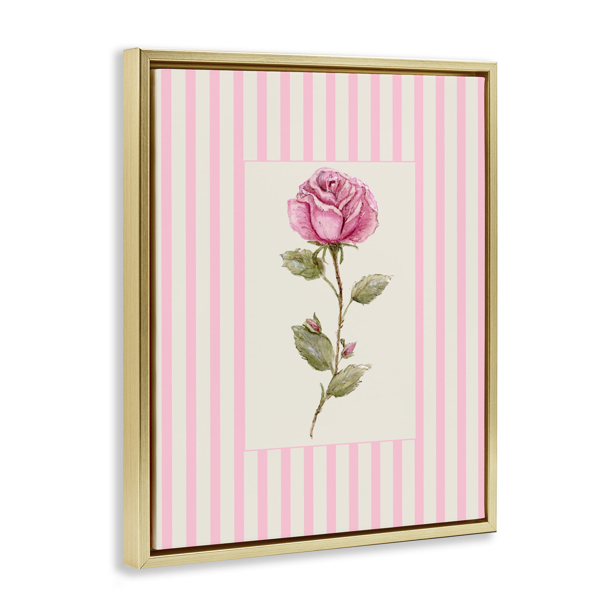 Pink Stripe Rose Gold Framed Floater Canvas Wall Art, design by Lisa Wehmeyer
