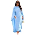 thumbnail image 2 of sunsanly Spring Summer Maxi Dress Loose Full Bat Sleeves Long Robe Floor Length Round Neck Solid Color Middle East Traditional Clothes Women Dress Robe, 2 of 8