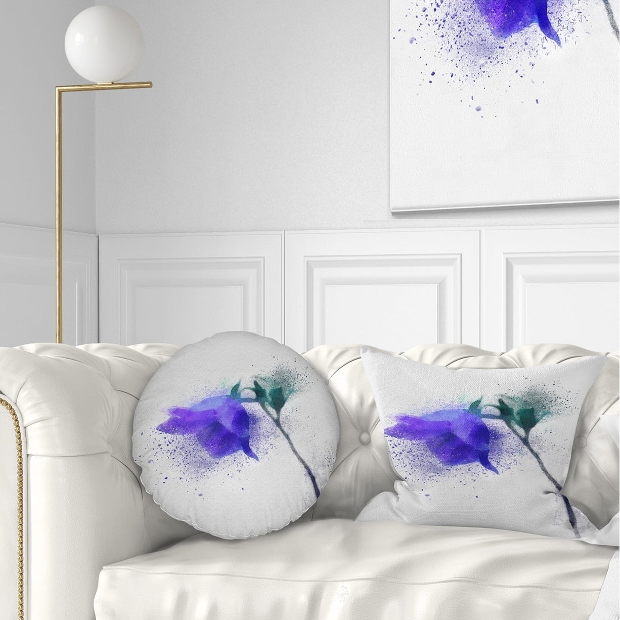 Design Art Designart Blue Flower Stem With Color Splashes Floral Throw Pillow Walmart Com Walmart Com