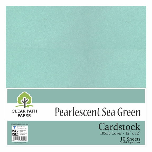 Pearlescent Sea Green Cardstock - 12 x 12 inch - 105Lb Cover - 10 Sheets - Clear Path Paper