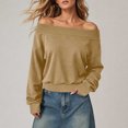thumbnail image 4 of SSZMDLB Women Off Shoulder Long Sleeve Sweater Casual Loose Fit Comfy Basic Tops For Party Daily Wear Fall Winter, Khaki XL, 4 of 7
