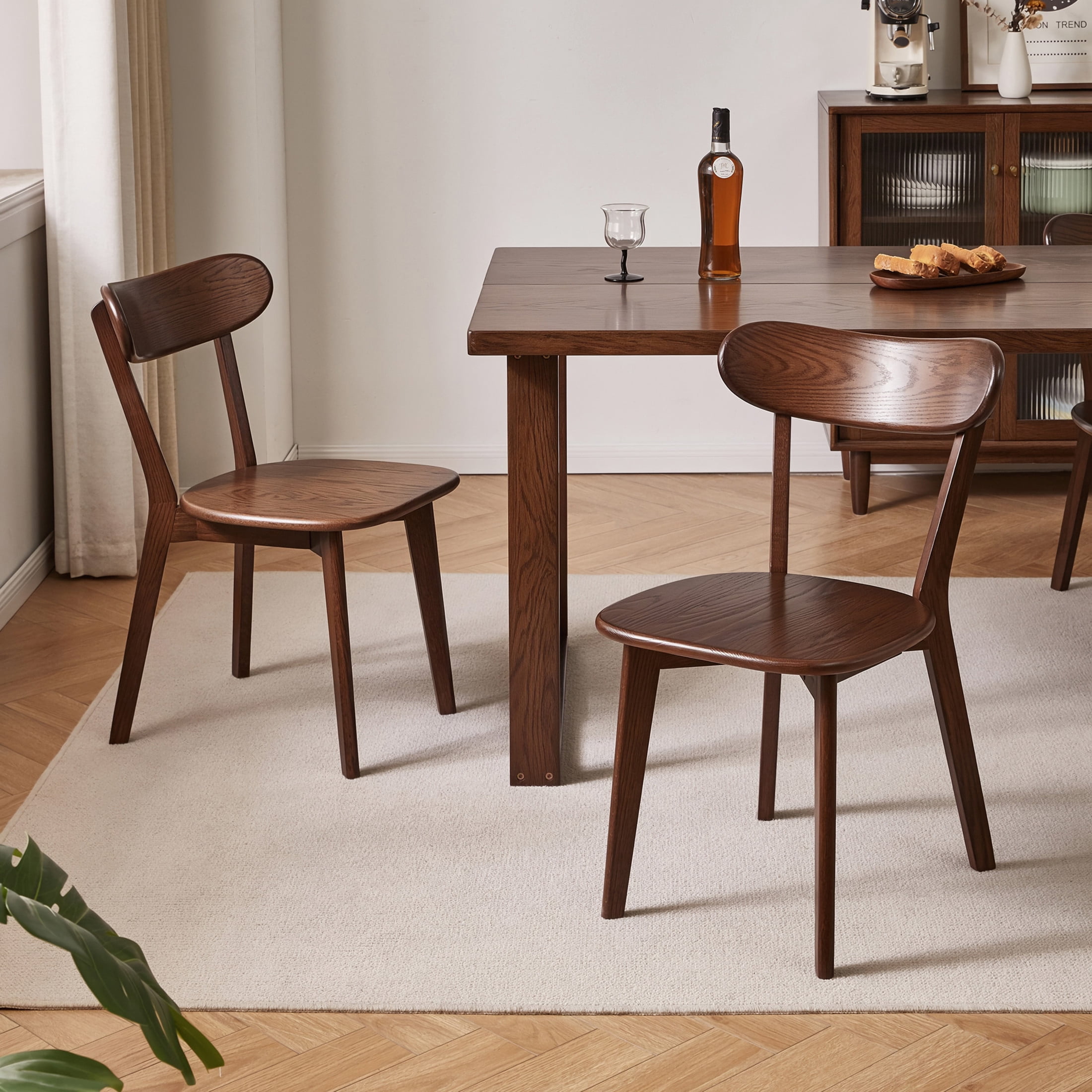 Noble House Set of 2 Solid Oak Dining Chairs, Wooden Side Chairs with Butterfly Backrest, Dark Walnut