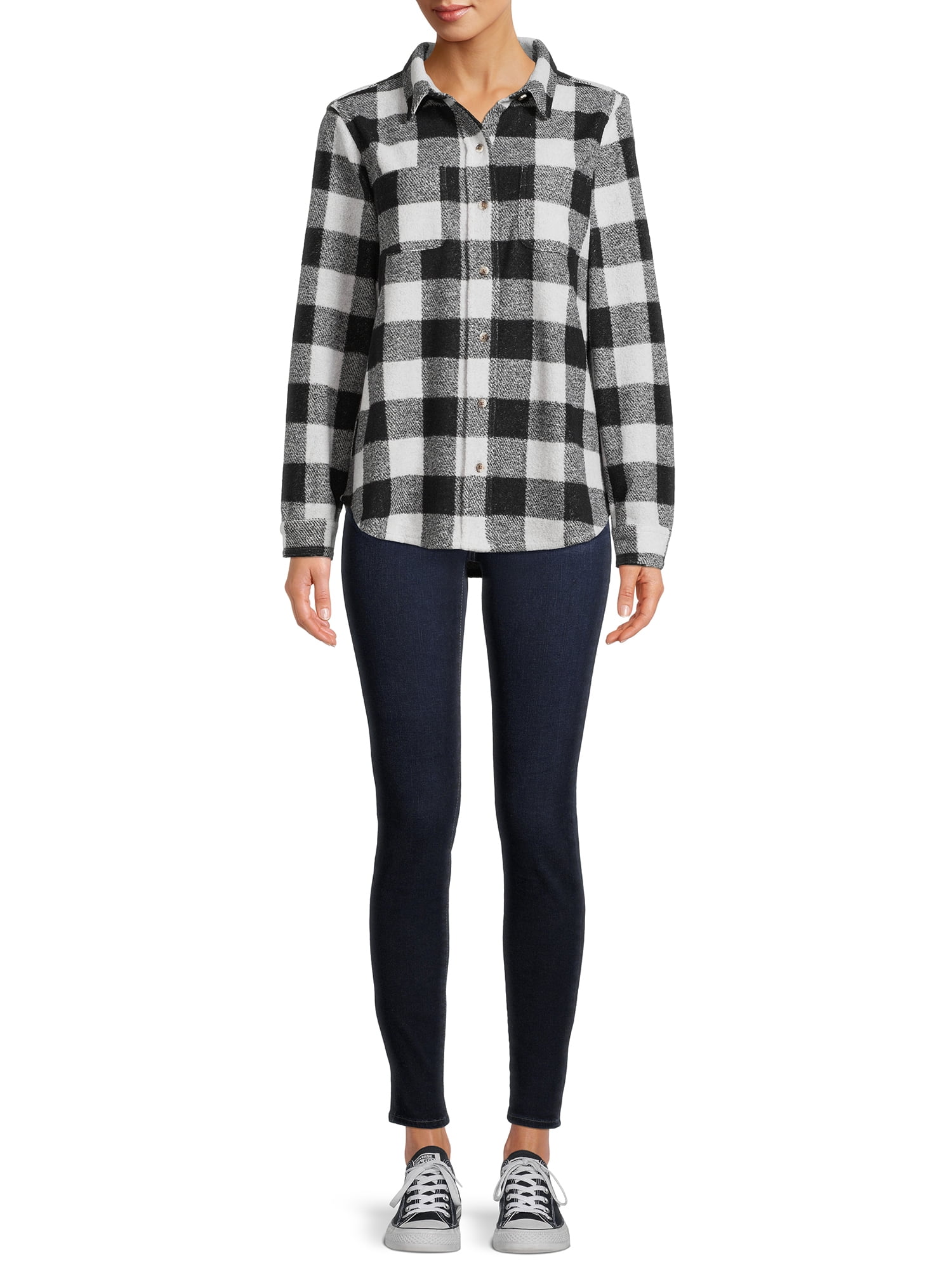 time and tru women's knit cozy button front shirt