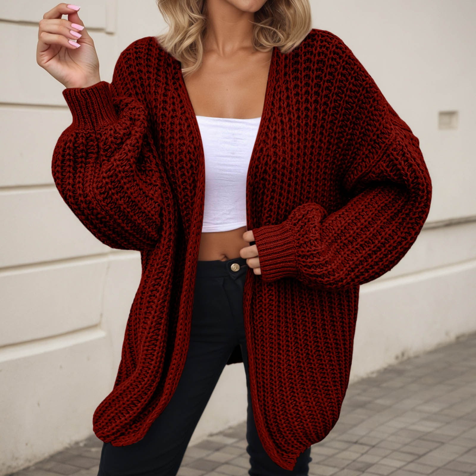 TINZ Women's Stylish Oversized Knitted Cardigan Sweater Coat Soft