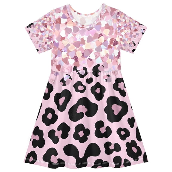 joogoo Sparkling Glitter Leopard Girls' Short Sleeve Dress Kids Dresses 5-6T
