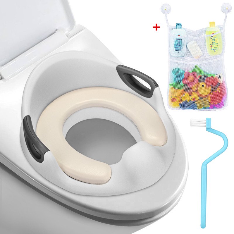 Potty Training Seat, WADEO Fits Round Potty Training Seat U&Oval Toilets With Cushion Handle