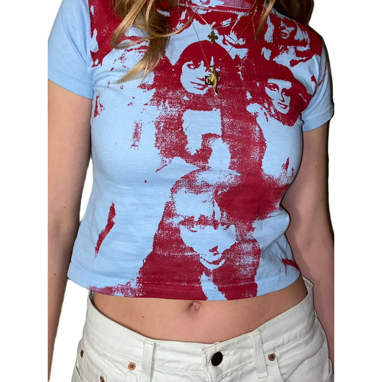 Print Top Vintage Punk Portrait Summer Slim Short Sleeve Tee Shirt Tops Y2k Fashion Clothes Girl - Walmart.com