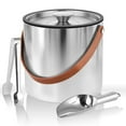 thumbnail image 2 of 2L Large Ice Bucket, Leather Handle Ice Bucket with Lid, Stainless Steel Cocktail Chiller, Portable Party Drink Cooler for Champagne Beer Wine, Bar & Kitchen Accessories Gift, 2 of 4