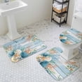 thumbnail image 3 of Marine Life Bathroom Rugs Set Shell Coral Eucalyptus Leaves Blue Wood Grain Non Slip Absorbent Soft Bath Mats 3 Piece Set with Bathroom Rug, U-Shaped Floor Mat, Toilet Seat Cover Large Size, 3 of 9