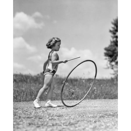 - 1930s Girl Outdoors Rolling A Hoop Playing Hoop And Stick Game Poster Print By Vintage Collection