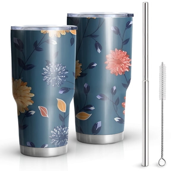 30oz Pioneer Flower Floral Print Pattern Tumblers Stainless Steel Tumbler with Lid and Straw,Vacuum Insulated Double Wall Travel Tumbler Cups Mug with Cleaning Brush for Coffee,Tea