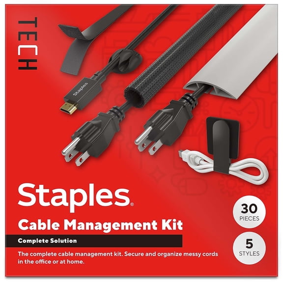 Staples TECH Cable Management Kit Assorted Colors 30/Pack (ST62395)