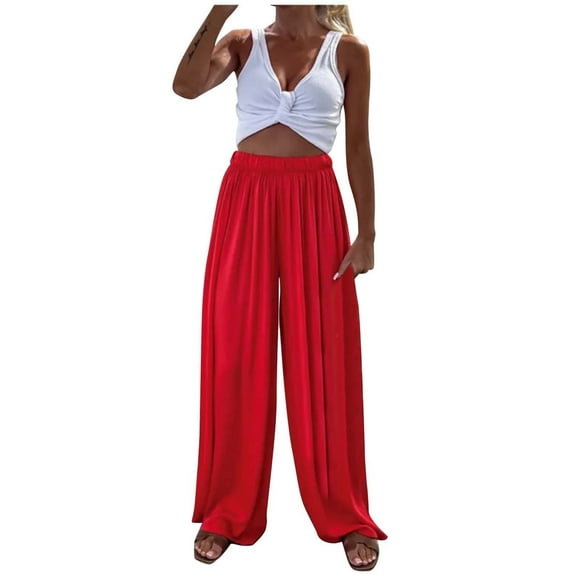 TSADFHJI Skirts for Girls 10-12 Autumn Fashionable Women's Elastic Business Casual Wide Leg Pants Xl Red